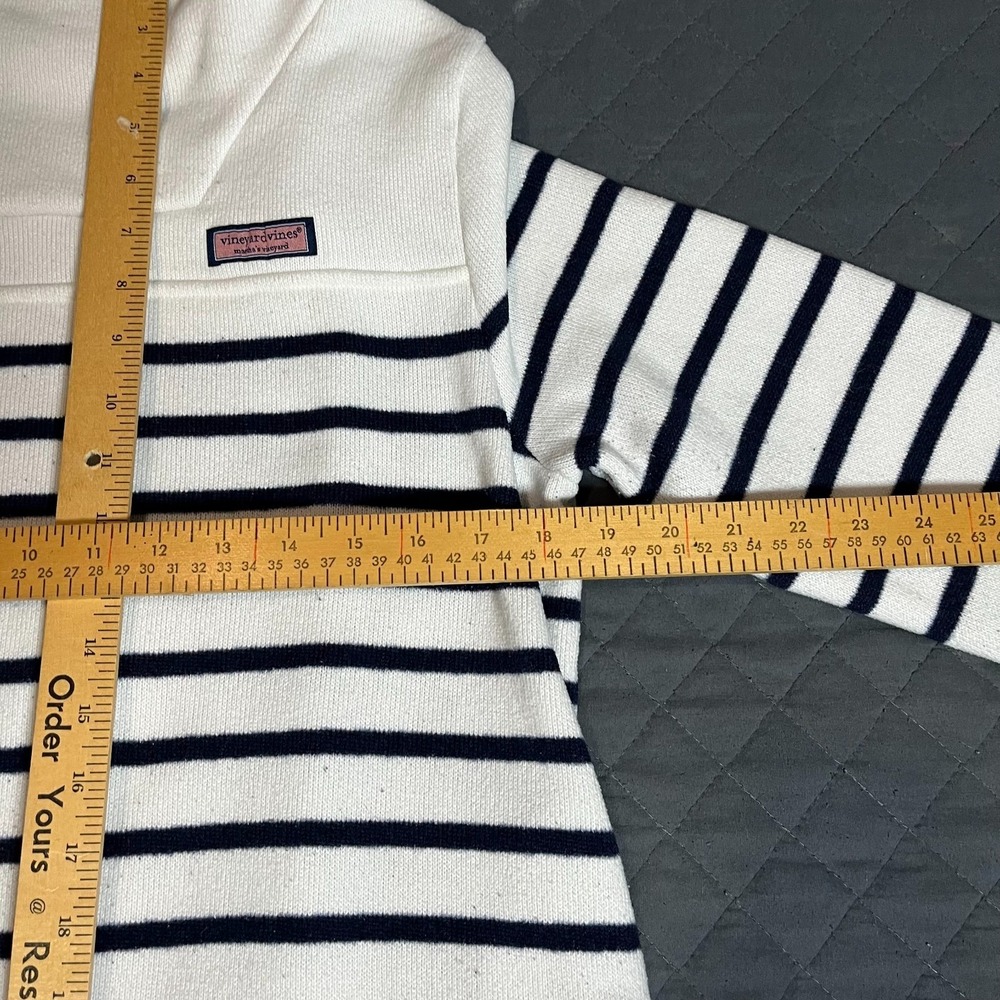 Vineyard Vines Women's Striped Mock Neck Pullover Sweatshirt White/Navy Size M - Picture 8 of 10